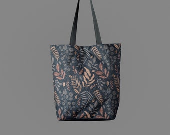 Elegante bolso de lona con diseño de hojas marrones: accesorio perfecto para el otoño