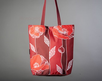 Bolsa de lona con estampado de amapolas rojas: impermeable y para uso diario