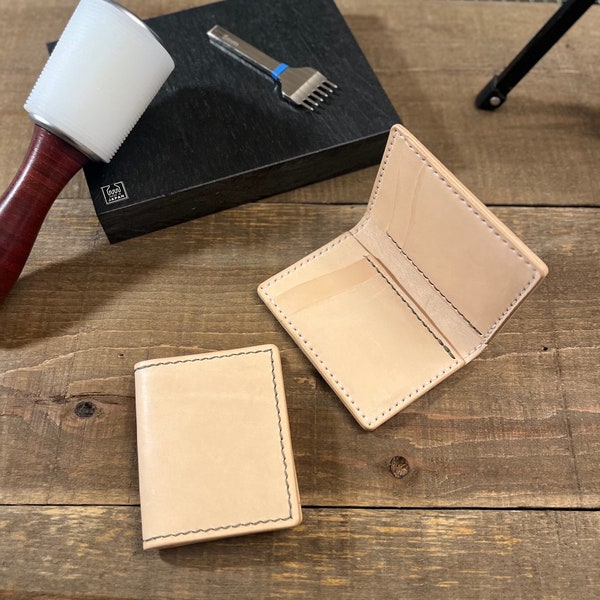 The Cyrus - 6 Pocket Bifold Vertical Leather Wallet, Natural Vegetable Tanned, Minimalist Designer, Handmade in BC, Canada