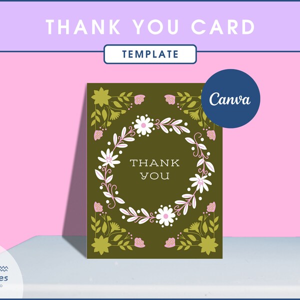 Floral Spring Thank You Card, Business Thank You Card Template, Eco Friendly Card, Elegant Customizable Packaging, Canva Template, Nature