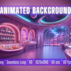 VTuber Background | Galactic Candy Shop | Animated Background | Stream Overlay | Zoom Background | Twitch Overlay