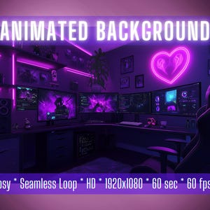 VTuber Background | Neon Gamer&#39;s Haven | Animated Background | Stream Overlay | Zoom Background | Twitch Overlay