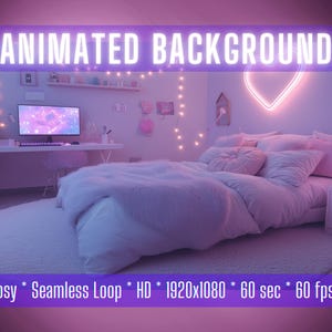 VTuber 背景 | ネオン ドリーム ベッドルーム | アニメーション背景 | ストリーム オーバーレイ | Zoom 背景 | Twitch オーバーレイ