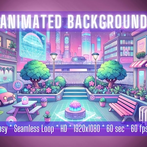 VTuber Background Animated Cute Cyberpunk City | Animated Background | Stream Overlay | Zoom Background | Virtual Background