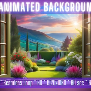 Animated background |Vtuber background | Open Window Enchanted Garden| stream overlay| zoom background | virtual background | Twitch Overlay