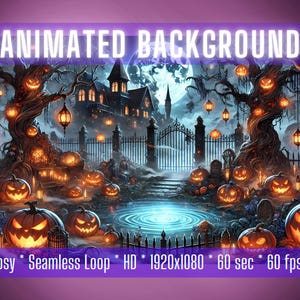 VTuber Background | Halloween-Inspired Haunted Pumpkin Night | Animated Background | Stream Overlay | Zoom Background | Twitch Overlay