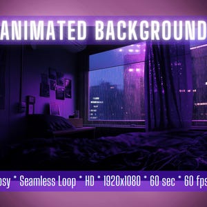 VTuber Background | Neon Rain Bedroom | Animated Background | Stream Overlay | Zoom Background | Twitch Overlay