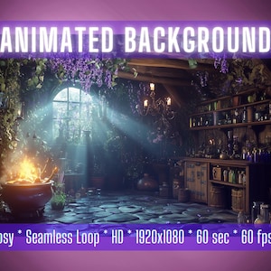 Fondo de VTuber / Escondite del herbolario encantado / Fondo animado / Superposición de transmisión / Fondo de Zoom / Superposición de Twitch