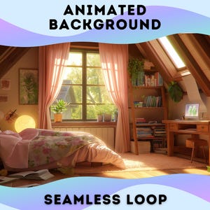 Fondo de VTuber / Blossom Attic Retreat / Fondo animado / Superposición de transmisión / Fondo de Zoom / Superposición de Twitch