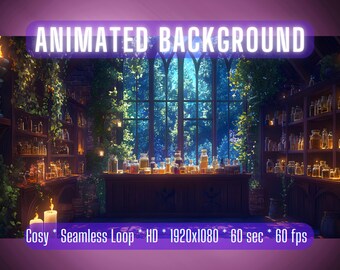 VTuber Background | Enchanted Alchemist's Hideaway | Animated Background | Stream Overlay | Zoom Background | Twitch Overlay