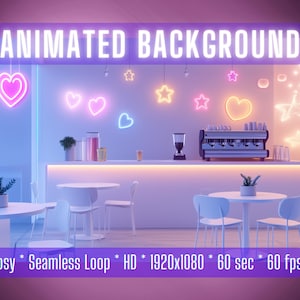 VTuber 背景 | ネオン カフェ | アニメーション背景 | ストリーム オーバーレイ | Zoom 背景 | Twitch オーバーレイ