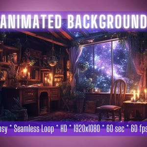 VTuber Background | Starlit Enchanter&#39;s Study | Animated Background | Stream Overlay | Zoom Background | Twitch Overlay