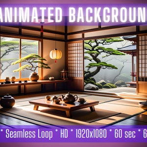 Fondo animado /Fondo de Vtuber / Jardín Zen del salón de té japonés / superposición de transmisión / fondo de zoom / fondo virtual /Superposición de Twitch