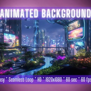 VTuber Background | Neon Garden Metropolis | Animated Background | Stream Overlay | Zoom Background | Twitch Overlay