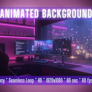 VTuber Background | Neon City Gaming Room | Animated Background | Stream Overlay | Zoom Background | Twitch Overlay