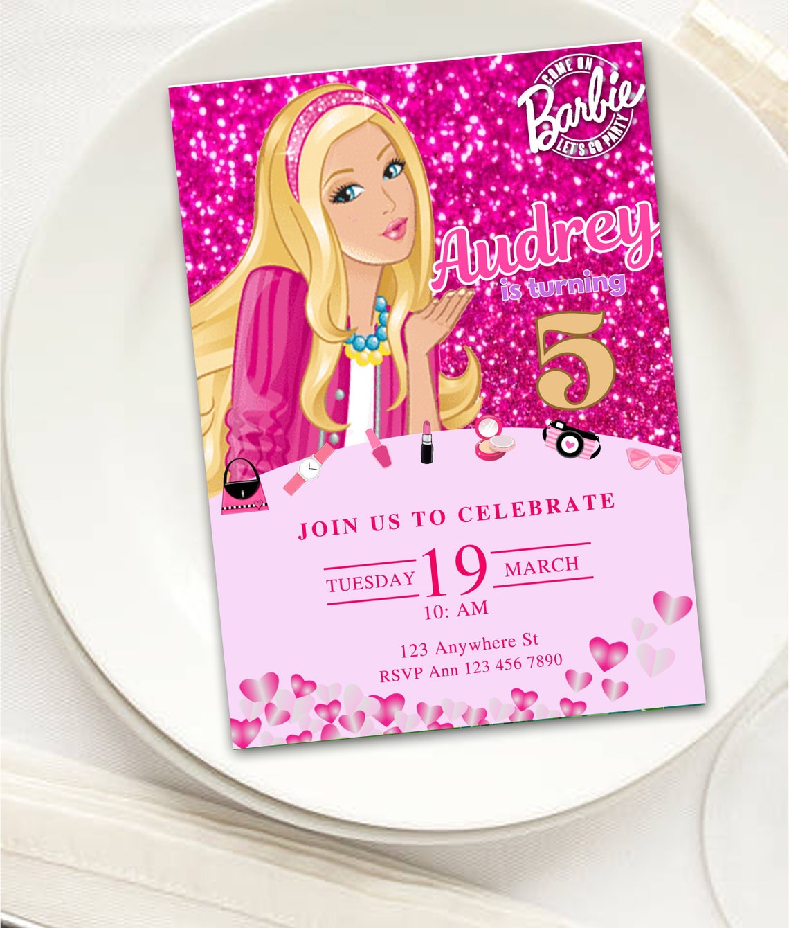 Editable Barbie Birthday Invitation, Pink Doll Birthday Party, Barbie