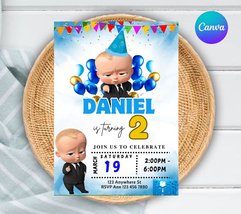 Editable Baby Boss Birthday Invitation, Boss Baby Party Invitation