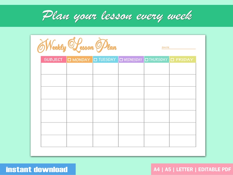 Lesson Plan Template Lesson Planner Printable Homeschool Teacher Lesson Plan Template Lesson Planner Printable Homeschool Teacher