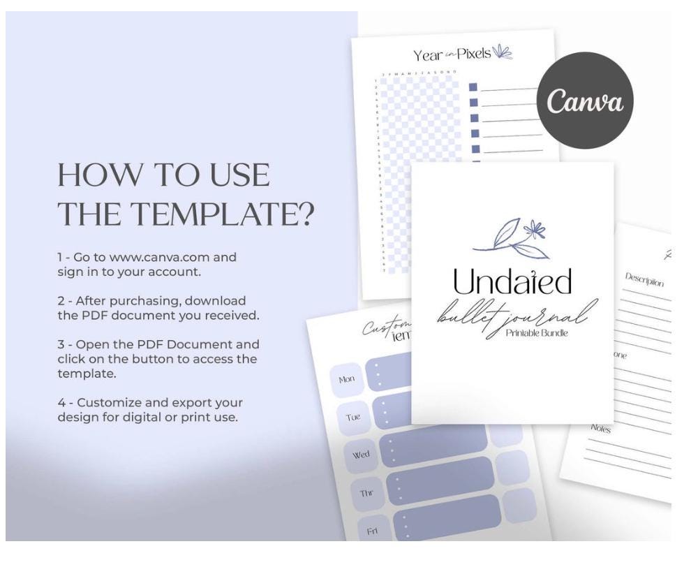 Undated Bullet Journal Printable – Canva Template, Minimalist Design ...