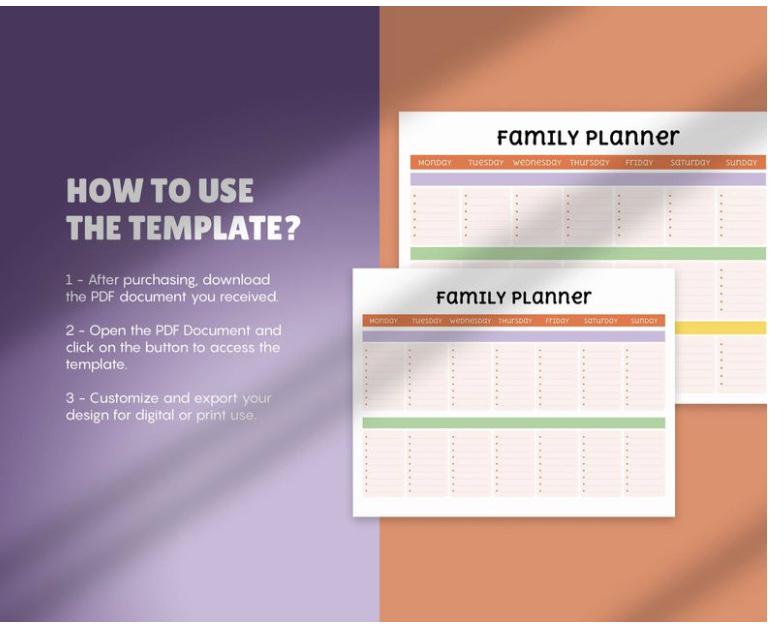 Editable Weekly Family Planner: Canva Template (digital Download ...