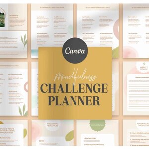 Mindfulness Challenge Planner Journal Canva Template- Editable Mindfulness Challenge Planner & Journal Canva Template | Mental Health