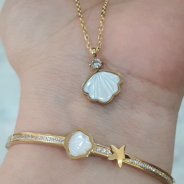 Sea shell - Coquillage - Collier & bracelet shell - Acier inoxydable - Gold - Gift - Love - birthday - summer - star