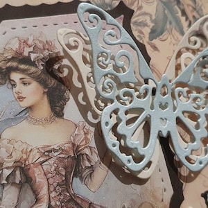 Unikat Karte Elegante Dame und Schmetterling