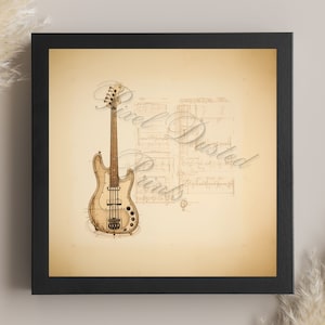 Vintage bass print, bass blueprint, bass poster, digital download, diagram, music print
