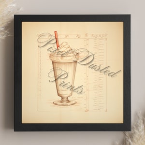 analytische digitale afdruk van een milkshake, jaren 1950 diner, jaren 50 keuken, milkshake kunst aan de muur, milkshake minnaar cadeau, chocolade milkshake-ijs kunst