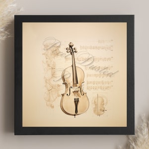 analytic digital print of cello, vintage cello poster, antiqued cello, music room decor, cello art