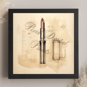 impresión digital analítica de lápiz labial, dibujo de lápiz labial, cartel de lápiz labial, arte de pared, decoración de la sala de maquillaje, decoración de maquillaje, con clase, vintage, antiguo