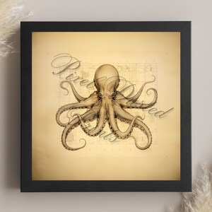 analytic digital print of an octopus, sea life art, octopus drawing, octopus sketch, marine biology lover, ocean art, costal wall art