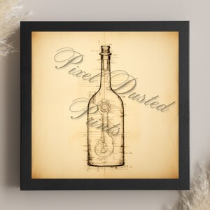 analytic digital print of a wine bottle, vintage wine, antique wine bottle wall art, wine enthusiast, wine decor, wine aesthetic, classy art