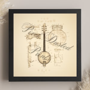 analytic digital print of a banjo, bluegrass decor, banjo poster, banjo wall art, music room decor, music lover gift, southern decor, rustic