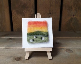 Felted Sheep Picture Mini Easel Original Needle Felt Artwork, Sheep Gift, Farmhouse Décor, Wool Art