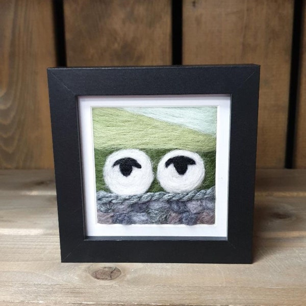 Felted Sheep Picture Framed Original Needle Felt Artwork, Sheep Gift, Farmhouse Décor, Wool Art