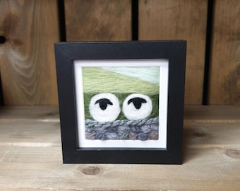 Felted Sheep Picture Framed Original Needle Felt Artwork, Sheep Gift, Farmhouse Décor, Wool Art