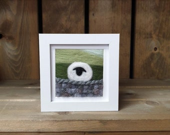 Felted Sheep Picture Framed Original Needle Felt Artwork, Sheep Gift, Farmhouse Décor, Wool Art