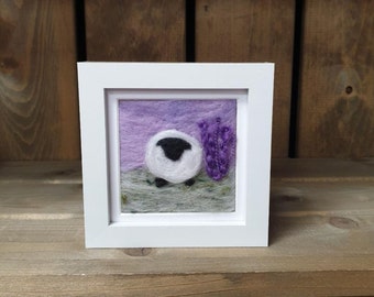 Felted Sheep Picture Framed Original Needle Felt Artwork, Sheep Gift, Farmhouse Décor, Wool Art