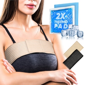Breast Stabilizer Band with 2x Thermal Gel Pad I Post Surgery Breast Augmentation and Reduction Strap I Chest Wrap I Breast Support Bandage