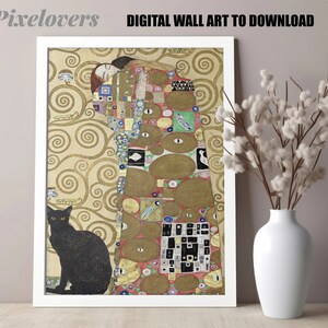 Klimt's cat and couple, Viennese cat poster, Viennese secession, cat and loving couple, gift for cat lovers, feline