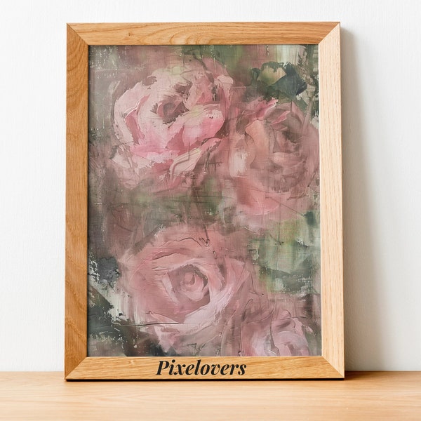 Peinture vintage de roses, impression botanique de ferme, nature morte de roses, fleurs roses et blanches, affiche décor floral, Pixelovers
