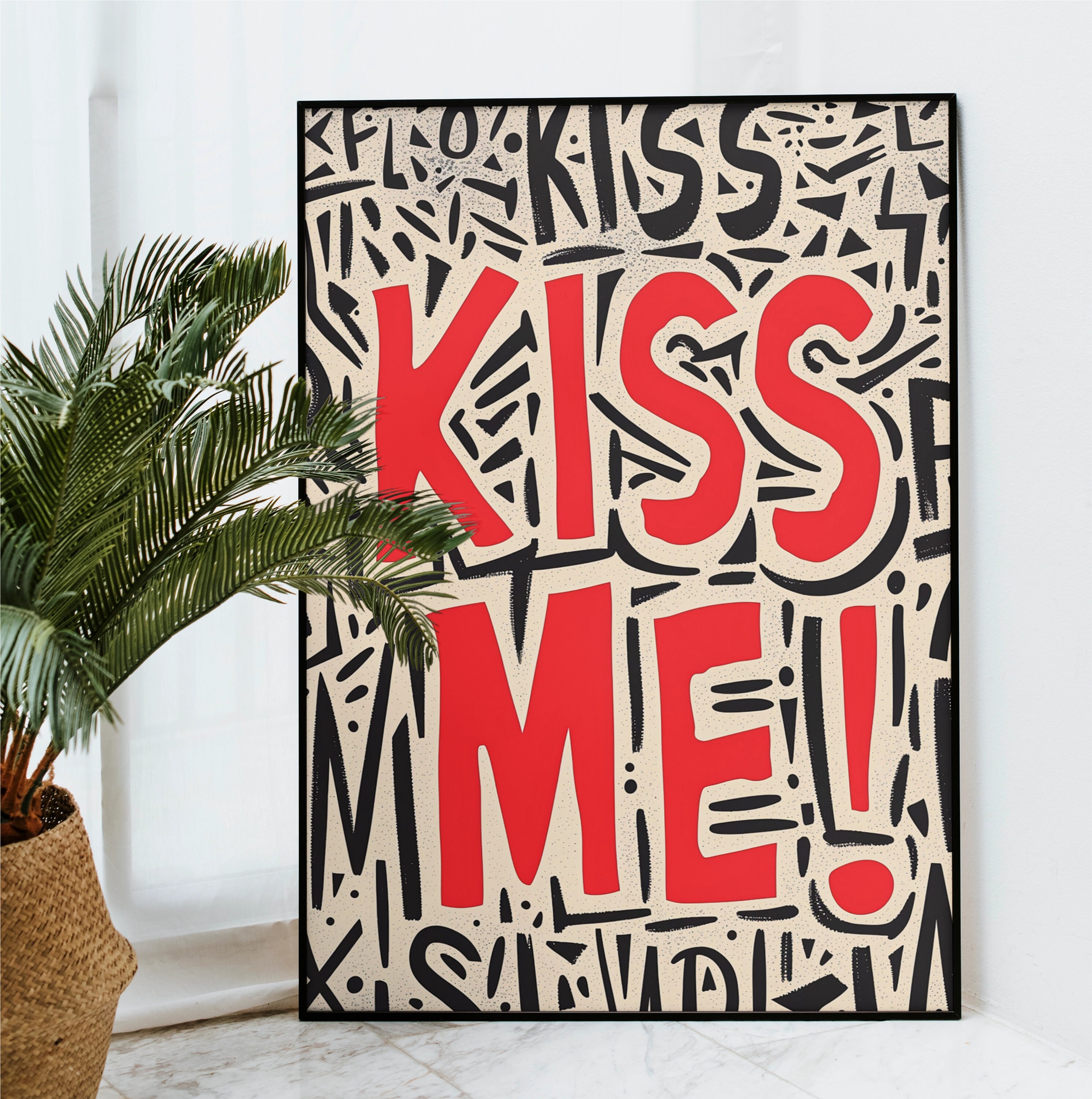 Printable Kiss Typo Poster, Kiss Wall Art, Wall Art, Instant Download, Modern Decor, Valentine's ...