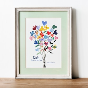 Custom heart flower bouquet, Mother&#39;s Day bouquet poster, Wall Art Print, Love, Instant Download, personalized gift