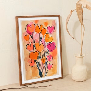 Watercolor bouquet of heart flowers, Valentine's Day bouquet poster, Wall Art Print, Love, Instant Download, Valentine's Day