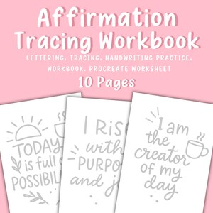 Caderno de Exercícios de Caligrafia e Letras de Afirmações de Saúde Mental PNG PDF | Rastreamento Procreate | Diário de Mentalidade para Imprimir | Prática de Caligrafia