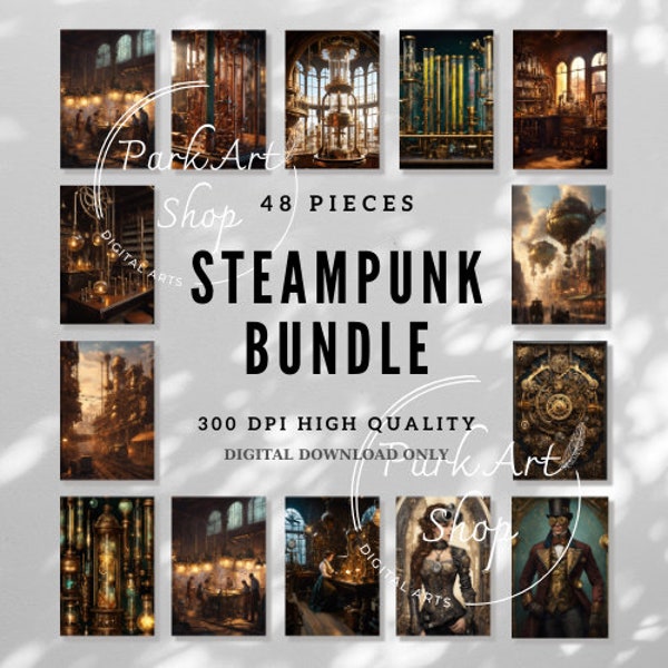 Steampunk Theme Bundle, Both Elegant and Sparkling, Home and Office Decor, Printable Exhibition Posters, Fantasy Wall Art, Digital Download