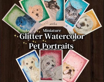 Sparkly Custom Pet Portrait Mini Art! - Stickers & Keychain Included!