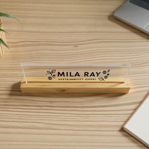 Custom Engraved Acrylic Desk Name Plate,  Wood Base Office Plaque, Personalized Desk Name Sign, Modern Office Decor,  Gift for Boss