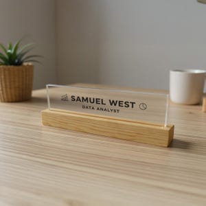 Personalized Desk Name Plate, Custom Wood Office Decor, Engraved Business Name Block, Gift for Coworker, Name and Job Title, Office Desk